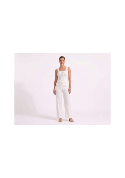 Onno Style Women Kolsuz Askılı Kare Yaka Bağcık Detaylı Triko Kadın Bluz Beyaz