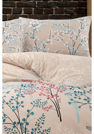 Loyal Home Lastikli Çarşaflı Çift Kişilik Nevresim Takımı Branch 200 x 220 Bej