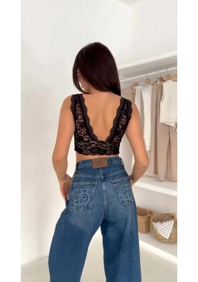 Loomart Kadın Dantel Bralet Crop Sütyen V Yaka Askılı Şık Esnek Rahat - Siyah Loomart Kadın Dantel Bralet Crop Sütyen V Yaka Askılı Şık Esnek Rahat - Siyah