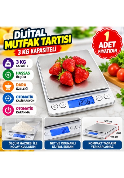 Elektronik 3 Kg Kapasiteli Dijital Hassas Kantar Mutfak Tartısı Terazi Adet Fiyatıdır Diğer