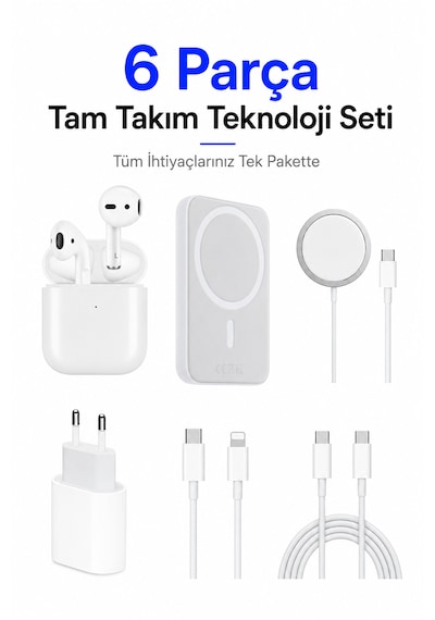 Sbz Apple iPhone Uyumlu Tam Takım Set 6 Parça - Bluetooth Kulaklık - Magsafe Powerbank - Magsafe Şarj Aleti - 35w Usb-c Hızlı Şarj Adaptörü - Usb-c To Lightning Ve Type-c To Type-c Hızlı Şarj Kablosu Sbz Apple iPhone Uyumlu Tam Takım Set 6 Parça - Bluetooth Kulaklık - Magsafe Powerbank - Magsafe Şarj Aleti - 35w Usb-c Hızlı Şarj Adaptörü - Usb-c To Lightning Ve Type-c To Type-c Hızlı Şarj Kablosu