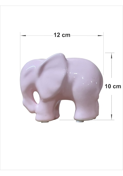 Parlak Yüzeyli Kauçuk Pabuçlu 12 Cm Seramik Pembe Fil Tv Yanı Sehpa Etajer Ünite Üstü Aksesuar Biblo 10x12cm