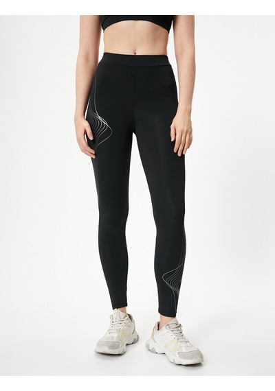 Koton Spor Tayt Yüksek Bel Skinny Baskı Detaylı Siyah 4SAK40085NK999