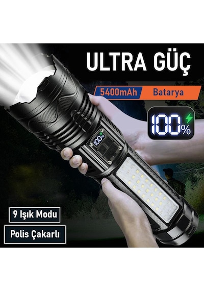 Valkyrie Şarjlı El Feneri 5400mah 30w 9 Mod Powerbank Özellikli 6km Aydınlatma Siyah