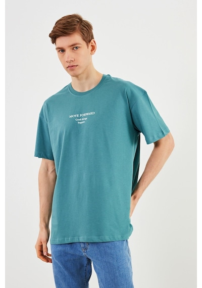 Leo Erkek Oversize Tshirt Pamuk Bisiklet Yaka Baskı Detaylı Basic Tişört Mtlce84 Mint