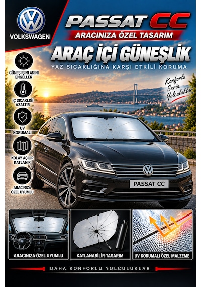 Volksvogen Passat Cc Araç Ön Cam Güneşliği Katlanabilir Şemsiye Oto Güneşlik Uv Korumalı Gölgelik Araba Oto Şemsiyesi
