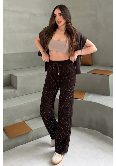 Bbbutikbasic Taşlı Modal Pantolon M4737 Kahverengi Bbbutikbasic Taşlı Modal Pantolon M4737 Kahverengi