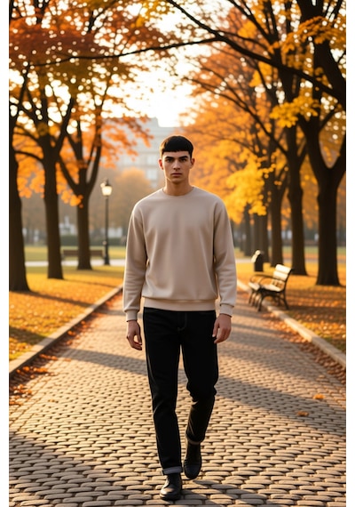 Benerly Erkek Bisiklet Yaka Standart Kol Oversize Waffle Dokuma Sweatshir Camel