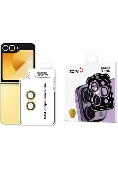 Galaxy   Uyumlu  Z Flip 6 Zore Cl-11 Safir Parmak İzi Bırakmayan Anti-reflective Kamera Lens Koruyucu-sarı Sarı