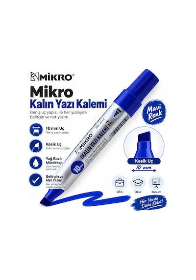 Kesik Uç Mavi Markör Kalem 10 Mm