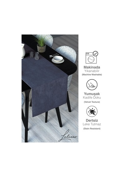 Kadife Efektli Lacivert Rengi Aura Serisi Runner 40 X 140 Lacivert