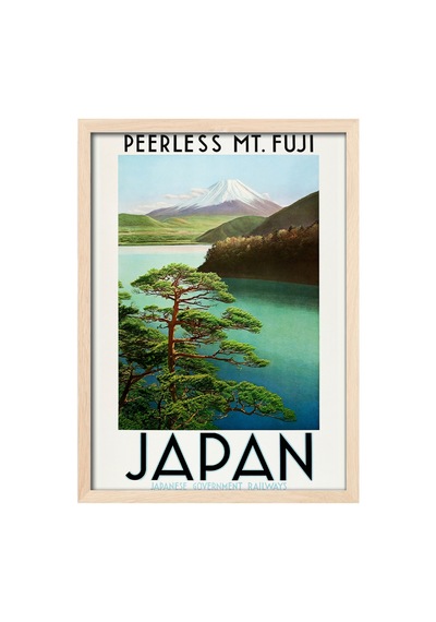 Japan Mountain Doğal Ahşap Çerçeveli Poster, Dekoratif Seyahat Duvar Tablosu