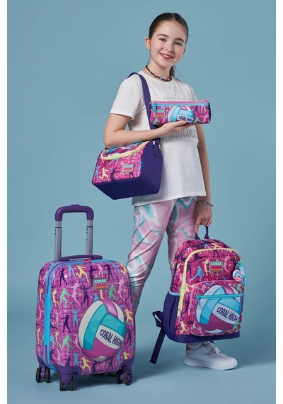 Coral High Kids Pembe Mor Voleybol Desenli 3 Lü Okul Çanta Seti Set0123761