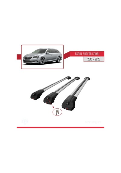 Skoda Superb Combı 2015-2020 Arası İle Uyumlu Ace-1 Ara Atkı Tavan Barı Gri 3 Adet Bar