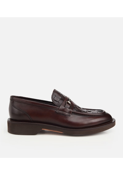 Hotiç Erkek Deri Siyah Örme Metal Detaylı Klasik Loafer
