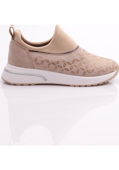 Dgn 404 Kadin Demir Taşli Sneaker Ayakkabi 404-2494-R146116 Bej - Beyaz