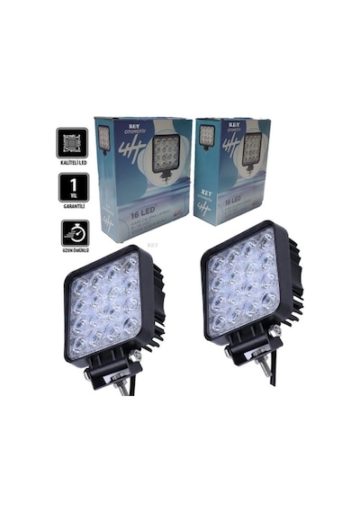 2 Adet Off Road Sis Farı - Lambası 16 Led Kare Çalışma Lambası N11.3088