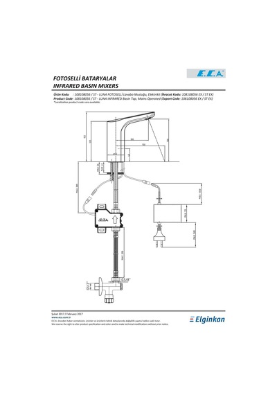 Eca 108108056 Luna Tek Su Girişli Fotoselli Lavabo Bataryası