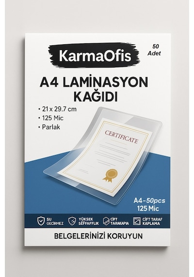 A4 Laminasyon Kağıdı 125 Mic 50 Adet Yüksek Şeffaflık