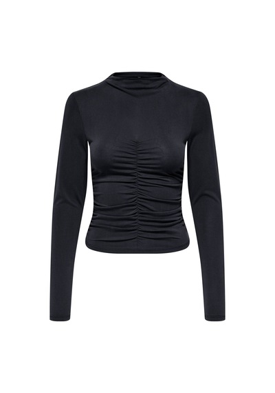 Only Onlhannah L/s Ruchıng Top Jrs Kadın Siyah T-shirt - 15363623