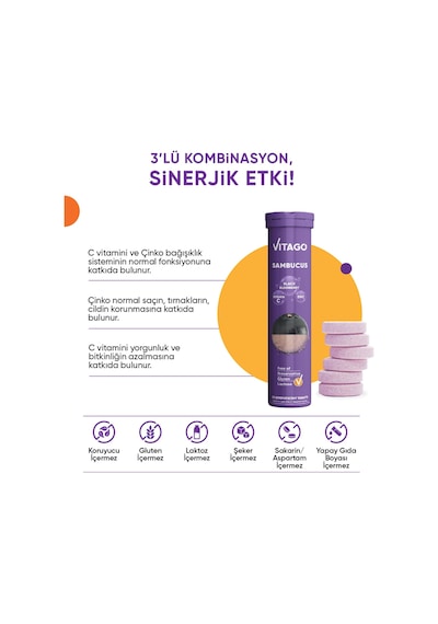 Vitago Sambucus Vitamin C Çinko 20 Efervesan Tablet