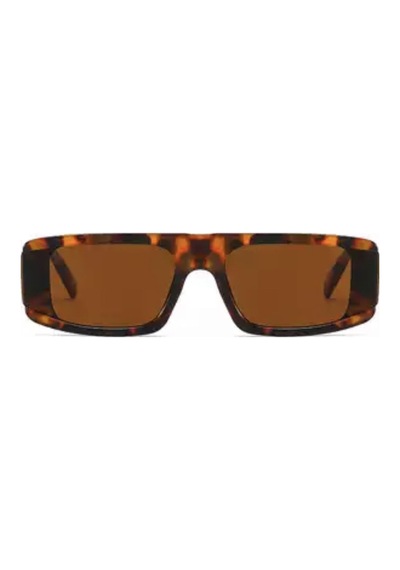 Lunar Leopar Desenli Kemik Çerçeve Dikdörtgen Vintage Retro Unisex Güneş Gözlüğü