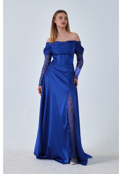 Feminist Saks Kolları Dantel Detaylı Drapeli Abiye 9705561.26