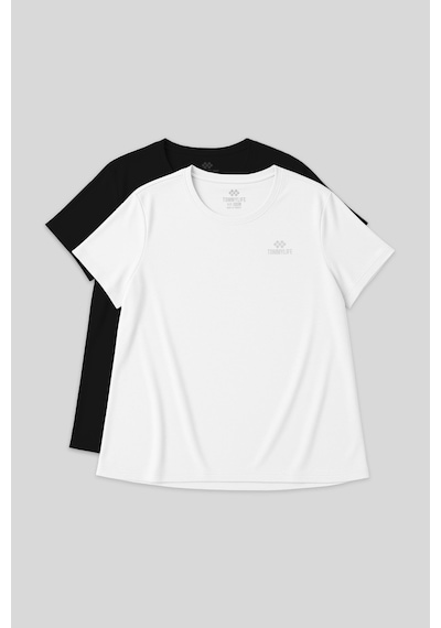 Tommylife Rahat Form 2li Paket Siyah-beyaz Battal Kadın T-shirt - 97308 Siyah-beyaz