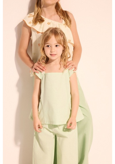 Defacto Floral Keten Görünümlü 2li Takım Kız Bebek H4734a526smgn1139 Yeşil-gn1139