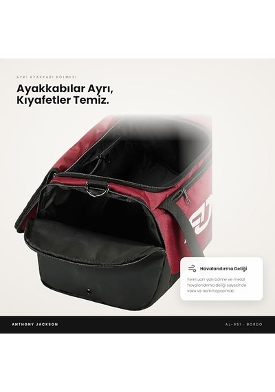 Anthony Jackson Ayakkabı Bölmeli Spor, Gym Ve Seyahat Çantası Montreux Bordo
