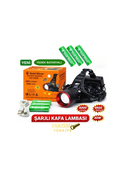 Gold Silver Gs-15450 Ultra Parlak 4000 Lümen Zoomlu Sensörlü Kafa Lambas Yedek Pilli Siyah