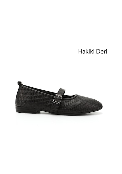 Gönderi(R) Gönderi R Siyah Hasır Baskılı Mary Jane Hakiki Deri Babet Siyah