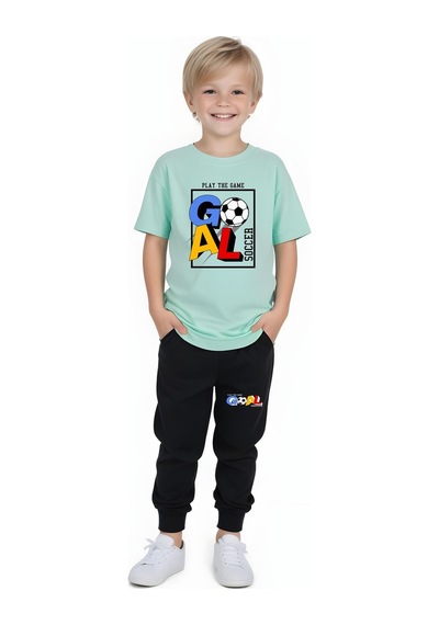 Fyk Kids Erkek Çocuk Mevsimlik Goal Baskılı Alt-üst Takım Mint Yeşil