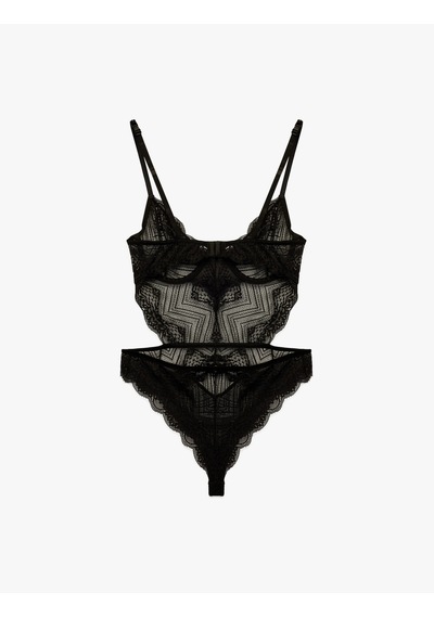 Koton V Yaka Askılı Dantelli Bodysuit Siyah 6wlk00005mk Siyah