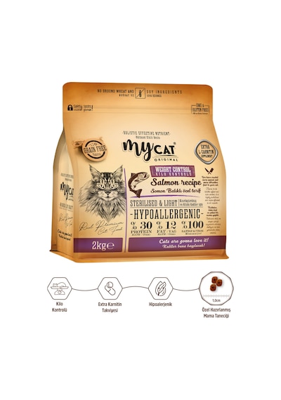 Mycat Az Tahıllı Somon Balıklı Diyet & Kısırlaştırılmış Yetişkin Kedi Maması 2 KG Mycat Az Tahıllı Somon Balıklı Diyet & Kısırlaştırılmış Yetişkin Kedi Maması 2 KG