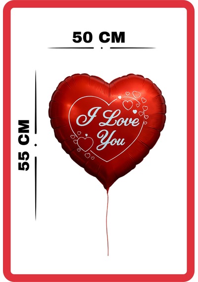 Folyo Kırmızı Kalp Balon I Love You Baskılı 50 Cm Helyum Gazı Uymumlu Sevgili Hediye Kırmızı