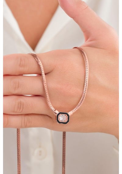 Tmt Silver Gümüş Rose Kaplama Serenay Leyla Model Hasır Yılan Zincir Kolye