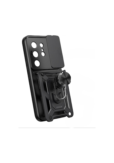 Tecno Camon 50 Kılıf Magnetik Standlı Kamera Korumalı Zore Sürgülü Vega Kapak - Siyah