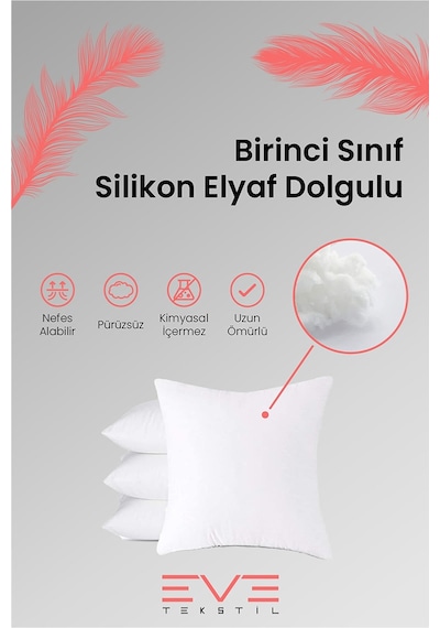 Eve Tekstil 4 Adet Silikon Elyaf Dolgulu Kare Kırlent Iç Yastığı 350 G