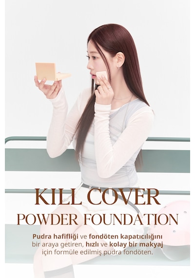 Hafif Yapılı, Pürüzsüz Mat Bitişli Pudra Fondöten Clıo Kill Cover Powder Foundation 21n Linen 21