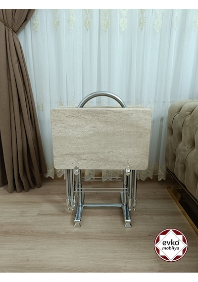 Evko Mobilya Çanta Zigon Sehpa, 4'lü Sehpa, Zigon Sehpa, Servis Sehpası, Mdf Mebran Sehpa, Katlanır Sehpa Traverten
