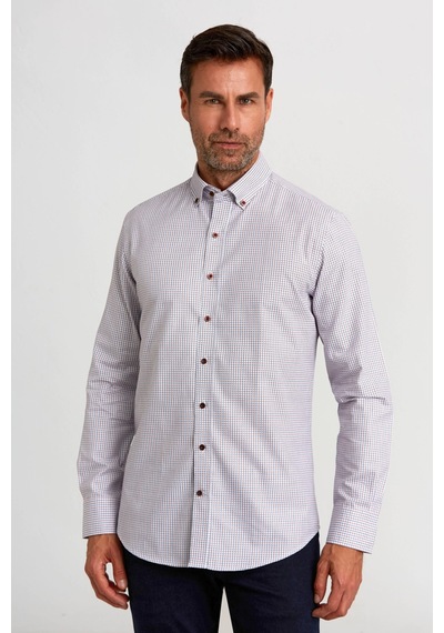 Bisse Modern Fit Uzun Kol Paşa Yaka Düğmeli Spor Gömlek Bordo Gmkra0122300200 D25 Bordo