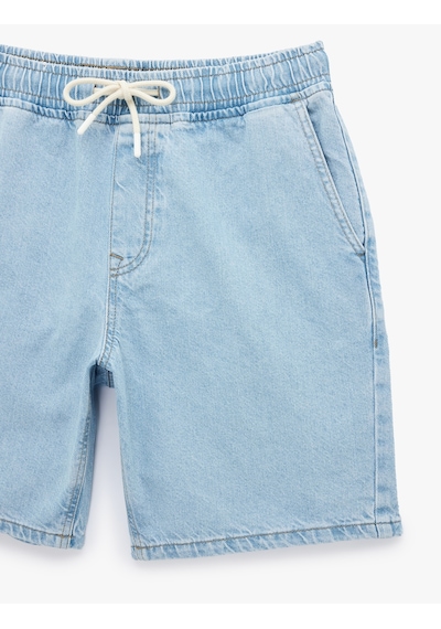Koton Rahat Kalıp Cepli Pamuklu Bermuda Beli Bağcıklı Baggy Jean Şort Açık İndigo 6sam40284nd