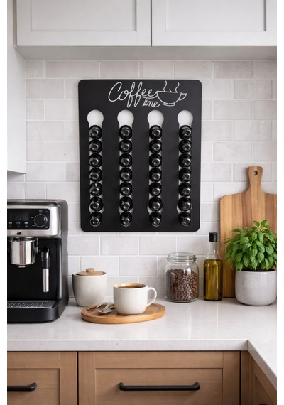 Nespresso & Starbucks Uyumlu Kapsül Kahve Tutucu Stand Coffee Time Mdf Duvar Organizer 32 Kapsül Diğer