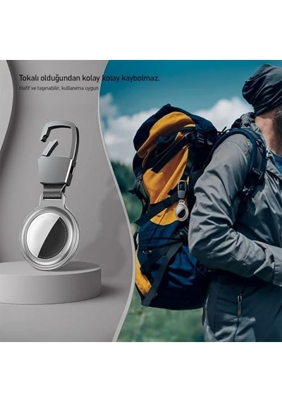 Buff Tagsafe Hooksteel Taşınabilir Anahtarlık Darbeye Dayanıklı Metal Askılı Airtag Kılıf Gümüş