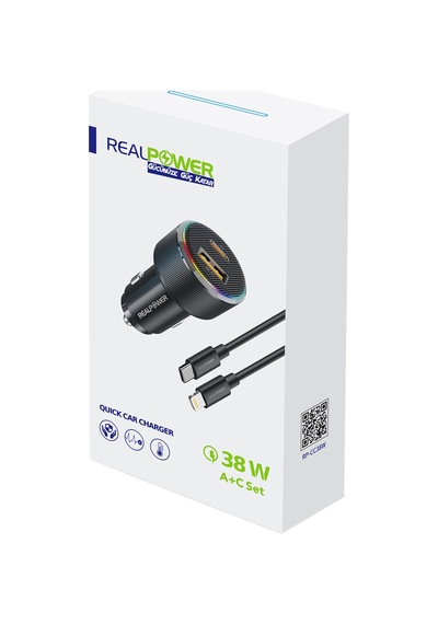 Realpower 38w Hızlı Araç Şarjı + Type-c Den Lightning Kablo Rp-cc38w Siyah
