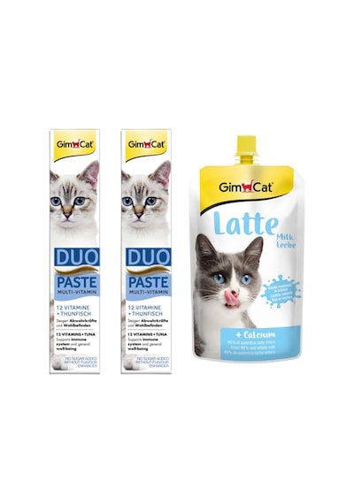 Gimcat Duo Paste Balıklı Vitamin Kedi Macunu 2 x 50 G + Latte 200 ML