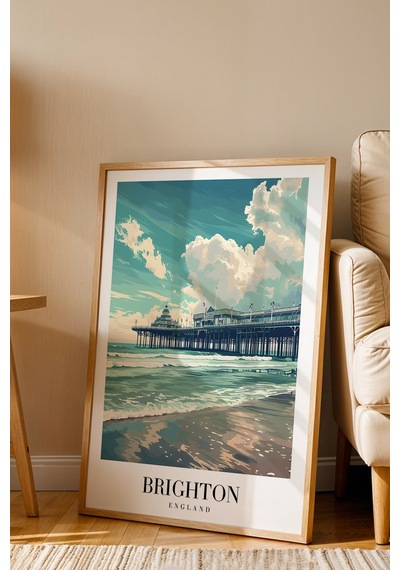 Brighton England Vintage Seyahat Posteri Çerçeveli Tablo - Premium Sahil Ve İskele Elit Duvar Dekoru Kayın Brighton England Vintage Seyahat Posteri Çerçeveli Tablo - Premium Sahil Ve İskele Elit Duvar Dekoru Kayın