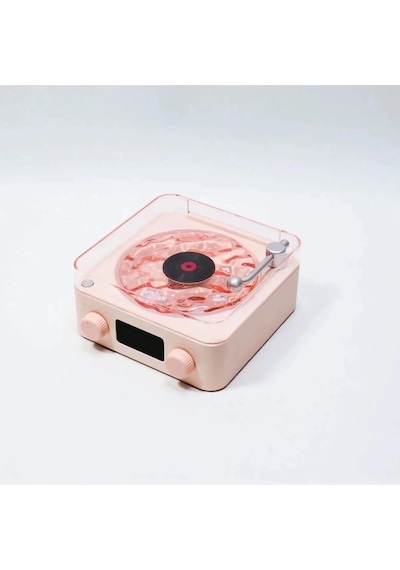 Waves Nostalji Plak Görünümlü Bluetooth Hoparlör 3d Ses Dalgası Retro Müzik Plak Pembe