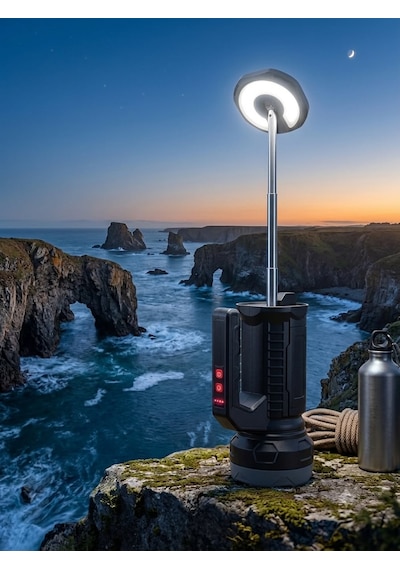 1500 Lümen Şarjlı Led El Feneri - Tyce-c Şarjlı, Teleskopik, Güç Göstergeli 15 Watt 4 Mod Siyah - Gri